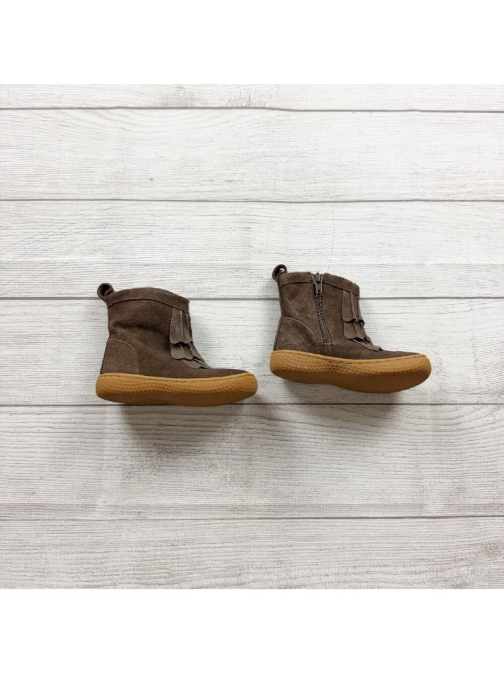 Livie & Luca Kids Fringe Ankle Boots Brown Suede Leather Upper Rubber Sole 6